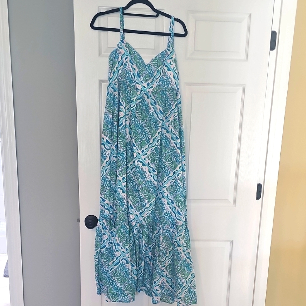 Lilly Pulitzer Blue and Green Patterned Maxi Dress